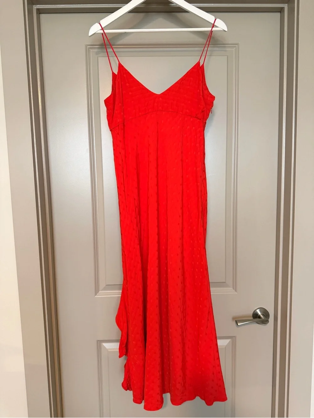 Zara Red High-Low Slip Dress with Ruffle Slit - Picture 4 of 7